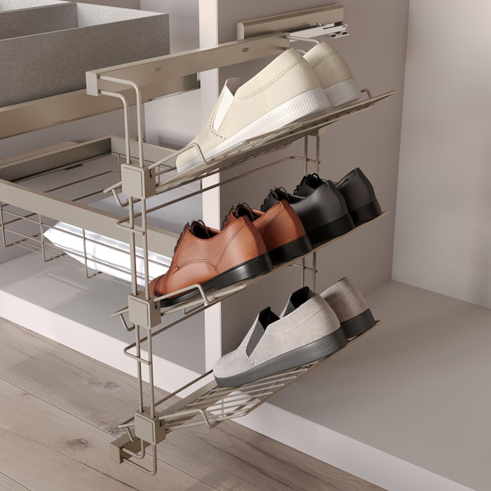 Emuca Porte-chaussures latéral coulissant pour placards et dressing Hack, Gauche, Peint gris pierre, Acier.