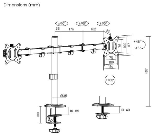 eSTUFF Support de bureau pour double moniteur eSTUFF Support de bureau pour double moniteur