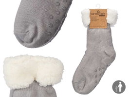 GIFTDECOR Chaussettes Sherpa Adulte Gris Clair