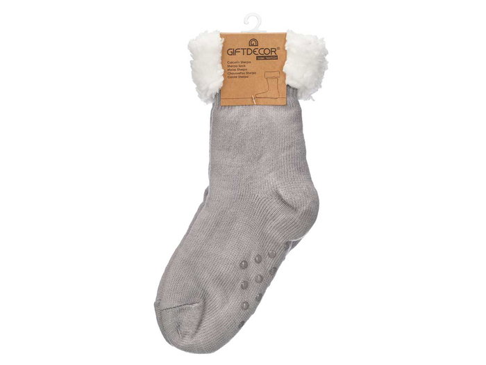 GIFTDECOR Chaussettes Sherpa Adulte Gris Clair