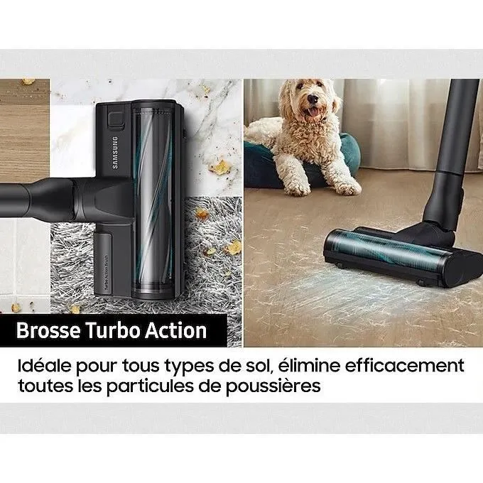 Samsung Aspirateur Balai sans Fil Jet 75E VS20B75CR5 - 200 AW - Autonomie 60 min - Station murale - 3 Brosses
