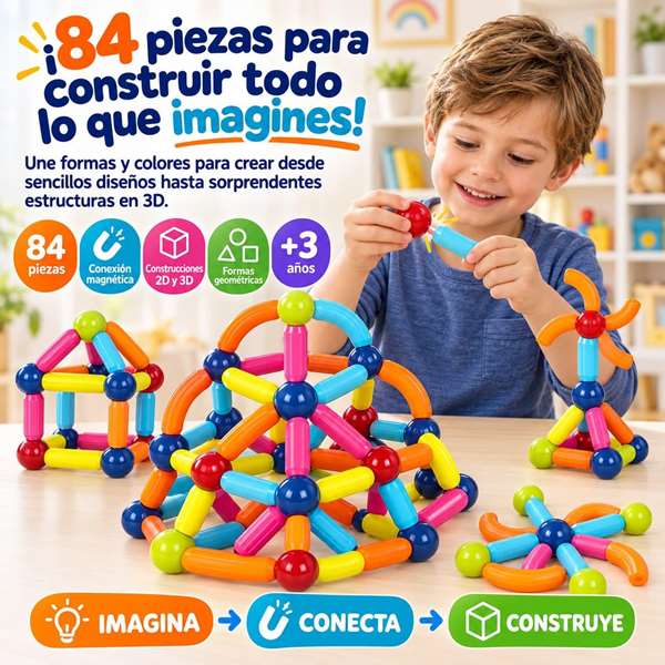 Jugatoys - pequemagnetics Jeu de construction magnétique pour enfants, 84 pièces