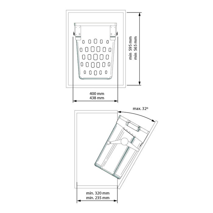 ACCESORIOS COCINA Kit Module Tolva Abatible ANJA avec Charnière Rétentrice pour Meuble 450 mm (Réf: 1008.2308)