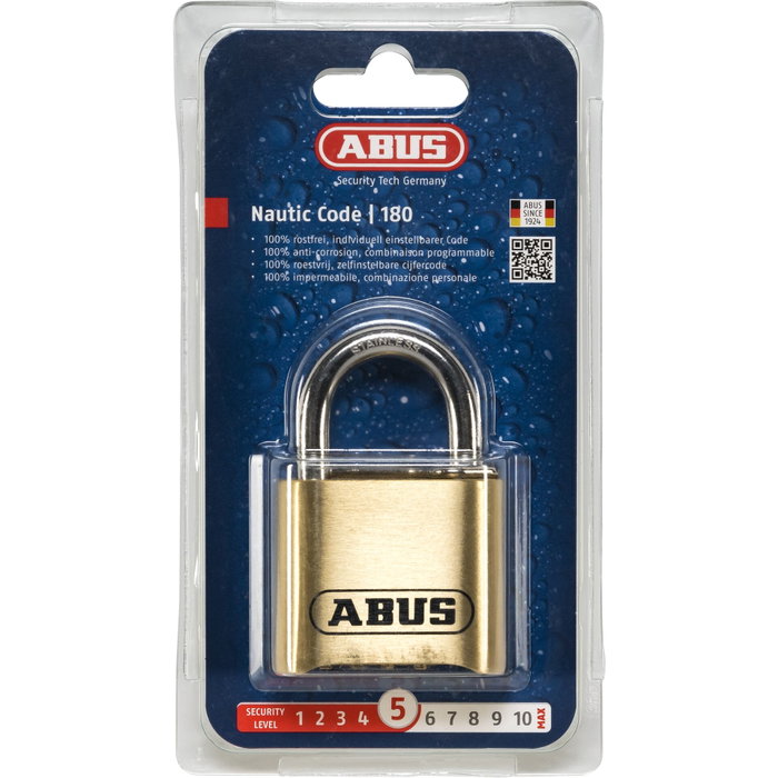 ABUS Cadenas à combinaison 180IB/50 B/DFNLI en laiton et inox ABUS Cadenas à combinaison 180IB/50 B/DFNLI en laiton et inox