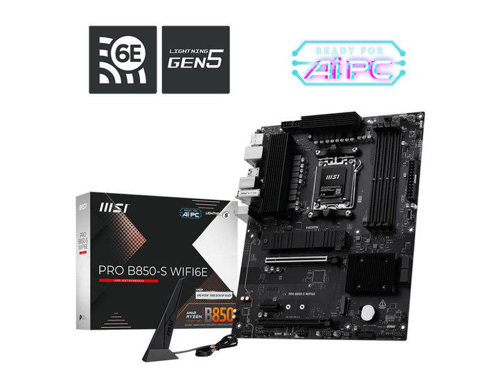 MSI PRO B850-S WIFI6E Carte Mère ATX pour AMD Ryzen AM5, DDR5, WiFi 6E, Bluetooth 5.3, 2.5G LAN