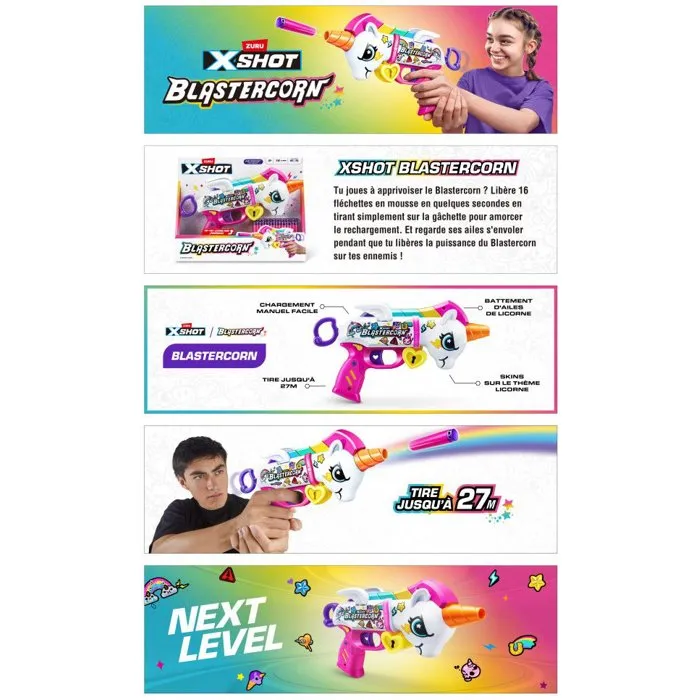 ZURU XSHOT Skins BlasterCorn Heartbreaker - Pistolet à fléchettes en mousse - 16 fléchettes - Rechargement rapide - Pour enfants dès 8 ans