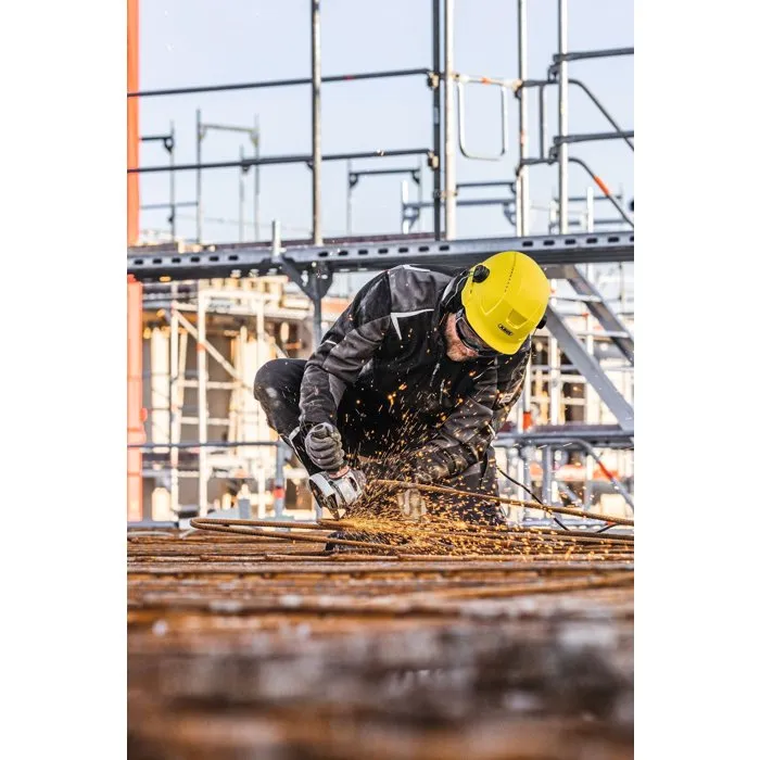 ABUS Casque de protection industrielle Scator Jaune avec suspension 6 points, serre-nuque réglable et visière - pour chantier et industrie