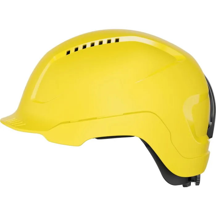 ABUS Casque de protection industrielle Scator Jaune avec suspension 6 points, serre-nuque réglable et visière - pour chantier et industrie