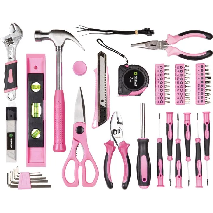 Fieldmann FDG 5016-71R Ensemble d'Outils de Bricolage 71 Pièces en Rose avec Poignées Ergonomiques pour Maison et Jardin