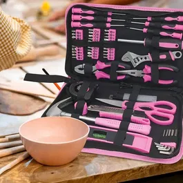 Fieldmann FDG 5016-71R Ensemble d'Outils de Bricolage 71 Pièces en Rose avec Poignées Ergonomiques pour Maison et Jardin
