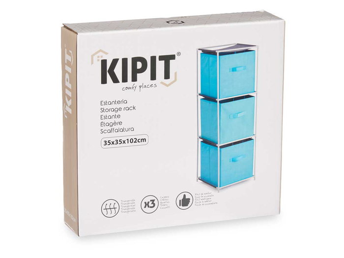 KIPIT Étagère 3 Tiroirs TNT Bleu-Blanc KIPIT Étagère 3 Tiroirs TNT Bleu-Blanc