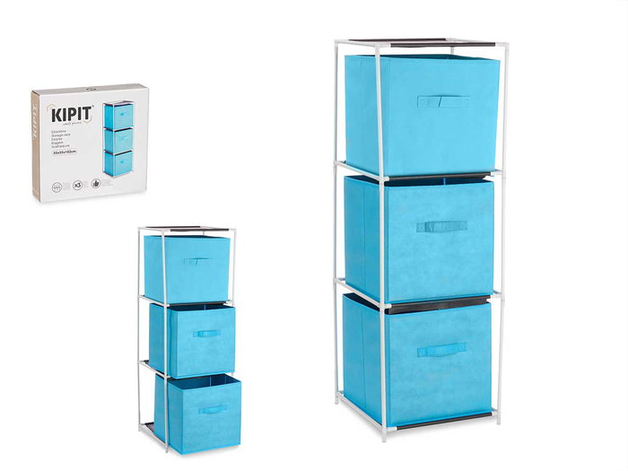 KIPIT Étagère 3 Tiroirs TNT Bleu-Blanc KIPIT Étagère 3 Tiroirs TNT Bleu-Blanc