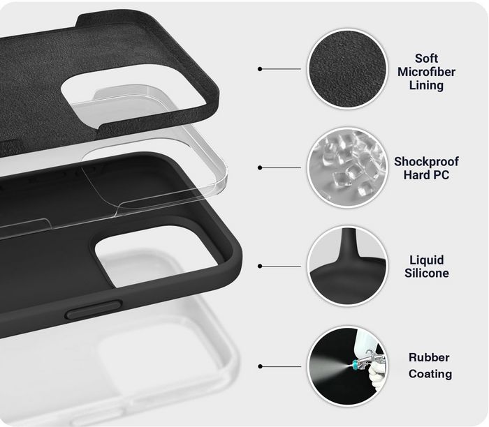 eSTUFF Coque iPhone 16 Plus INFINITE RIGA en silicone recyclé à 93% - Noir - Protection contre les chutes jusqu'à 1,2 m