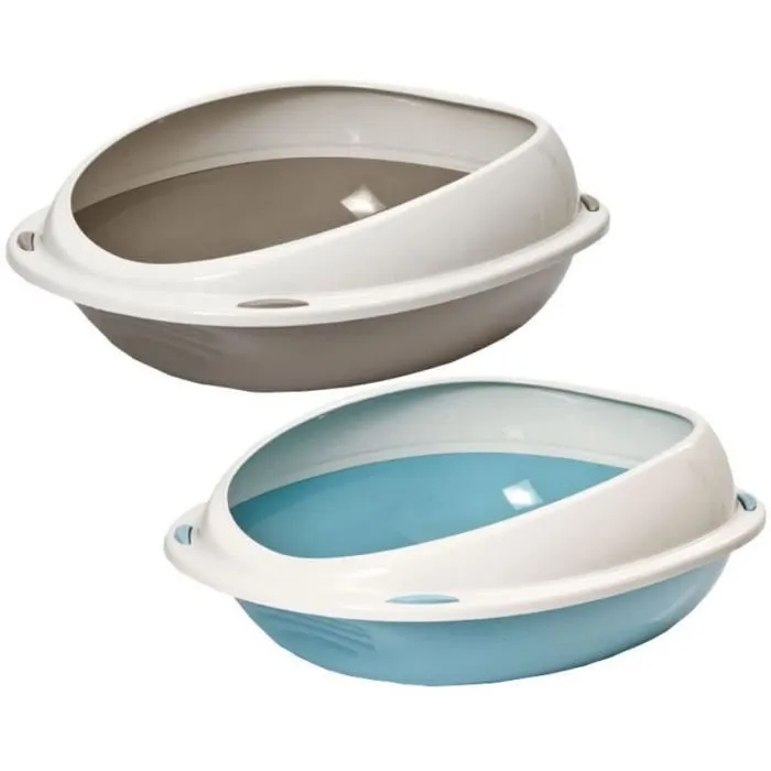 AIMÉ Bac à litière pour chat SHUTTLE avec rebord amovible - Facile d'accès - Dimensions 45 x 36 x 15,5 cm - Coloris Taupe et Beige