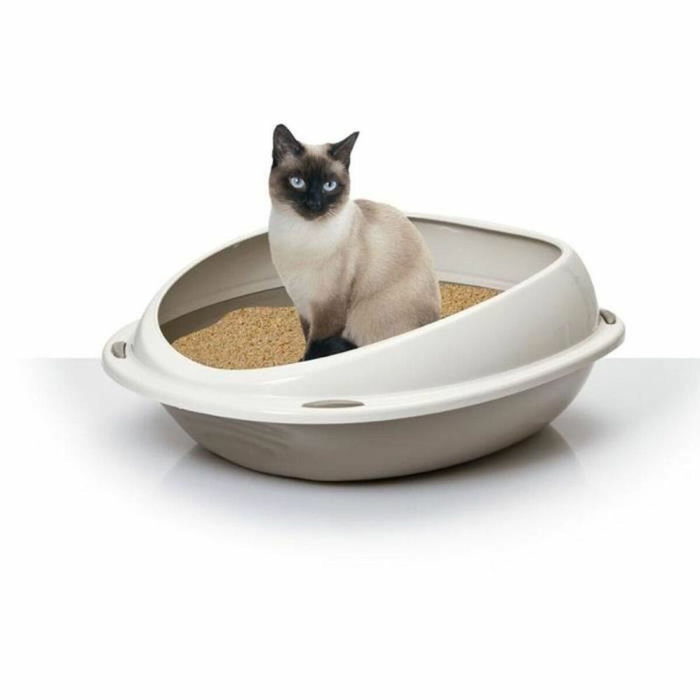 Aimé Bac à litière SHUTTLE ovale avec rebord amovible Beige et Taupe Aimé Bac à litière SHUTTLE ovale avec rebord amovible Beige et Taupe