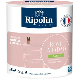 Ripolin - Peinture Meubles & Objets - Rose Jabadao - Satiné - 0.5 L - Pour bois, métal, mélaminé - Intérieur/Extérieur - 10% Biosourcée