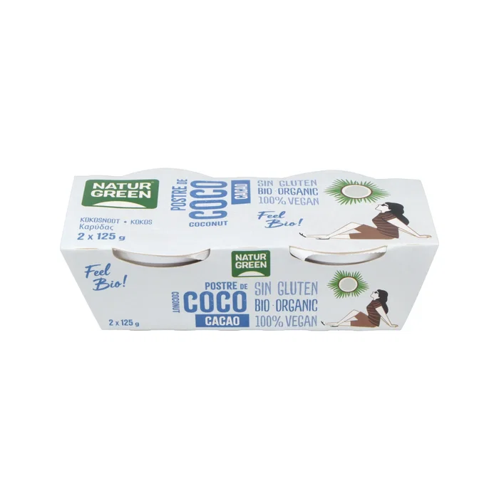NATURGREEN Postre De Coco Con Cacao 2X125Gr - Dessert coco et cacao, végétal, sans lactose, bio NATURGREEN Postre De Coco Con Cacao 2X125Gr - Dessert coco et cacao, végétal, sans lactose, bio