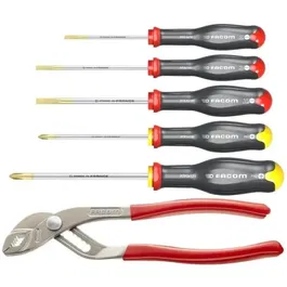 Facom AT5.170PB Coffret de 5 Tournevis Fente et Phillips avec 1 Pince Multiprise 46mm - Tournevis 3 Fentes (3.5mm, 4mm, 5.5mm) et 2 Phillips (PH1, PH2)