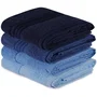 Set de 4 serviettes de main - 50 x 90 cm - Coton 100% - Bleu