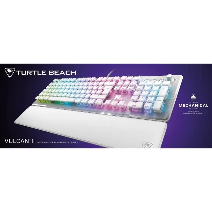 Turtle Beach Clavier Gaming Mécanique Vulcan II TBK-1002-12-FR avec Interrupteurs TITAN II, Français, Blanc