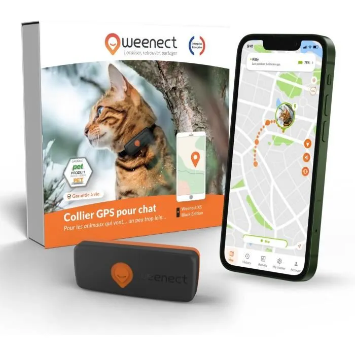 Weenect XS Traceur GPS pour Chat - Black Edition 2023 - Suivi en temps réel, pour extérieur, sans limite de distance, le plus petit du marché Weenect XS Traceur GPS pour Chat - Black Edition 2023 - Suivi en temps réel, pour extérieur, sans limite de distance, le plus petit du marché
