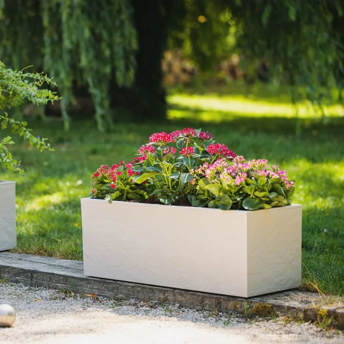 Eda - Volcania Up - Jardinière balconnière 25 L, décor pierre, beige calcaire, 59 x 19,5 x 22,8 cm, intérieur/extérieur