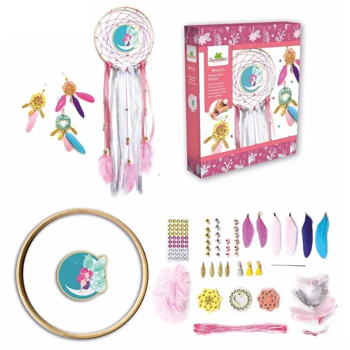 Sycomore - Lovely Box SYCOMORE - Attrape-rêves féeriques - Kit créatif pour fabriquer un attrape-rêve et 3 pampilles - À partir de 7 ans