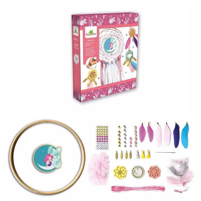 Sycomore - Lovely Box SYCOMORE - Attrape-rêves féeriques - Kit créatif pour fabriquer un attrape-rêve et 3 pampilles - À partir de 7 ans