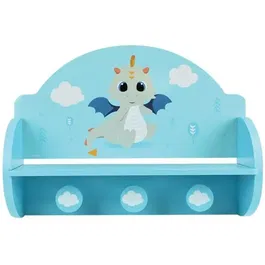 Fun House Léon le Dragon - Étagère portemanteau pour enfant, chambre, bleu, en MDF et pin - Dimensions H. 33 x L. 46 x P. 15 cm
