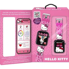 Kids Licensing Montre Connectée Hello Kitty HK50264 avec Application, Écran Personnalisable, Podomètre, Enregistreur Vocal et Calculatrice, pour Enfant - Charge USB