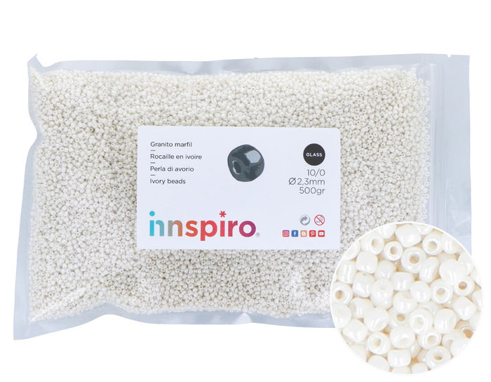 Innspiro Rocaille de verre ronde blanc ivory 2,3 mm 500g Innspiro Rocaille de verre ronde blanc ivory 2,3 mm 500g