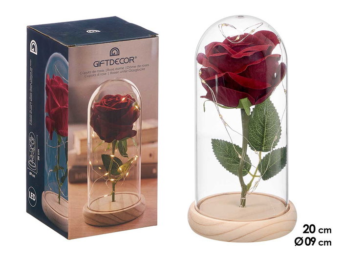 GIFTDECOR CUPULA 1 ROSA LED ROJA - Rouge, Bois et Transparente GIFTDECOR CUPULA 1 ROSA LED ROJA - Rouge, Bois et Transparente
