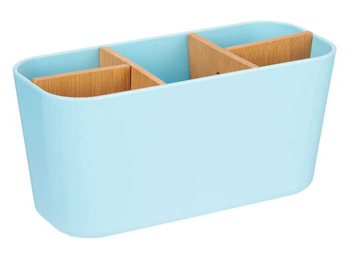 Berilo Organisateur ovale 5 compartiments bambou et plastique bleu 21x10x9 cm (Set de 6)