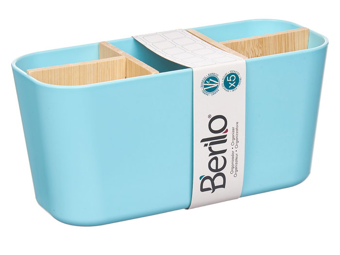 Berilo Organisateur ovale 5 compartiments bambou et plastique bleu 21x10x9 cm (Set de 6)
