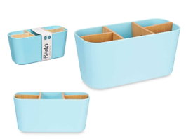 Berilo Organisateur ovale 5 compartiments bambou et plastique bleu 21x10x9 cm (Set de 6)