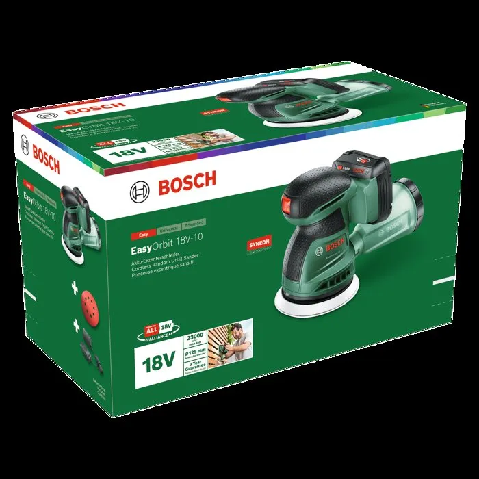 Bosch EasyOrbit 18V10 - Ponceuse excentrique sans fil 125 mm 18 V - Kit avec 1 batterie 2.0 Ah et chargeur - POWER FOR ALL