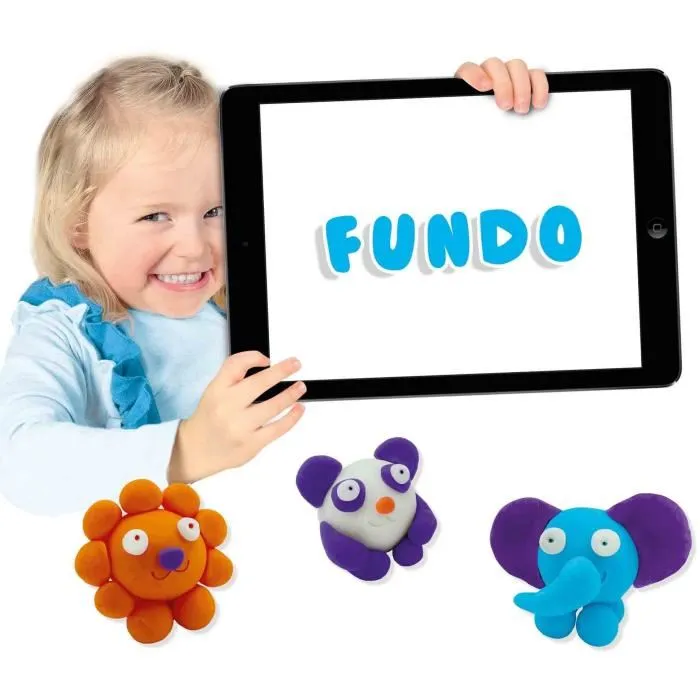 SES CREATIVE Pâte à Modeler FunDo Interactive pour Jeunes Enfants - Animaux Sauvages (Éléphant, Panda, Lion) - Lot 3 x 90 g + 1 x 40 g