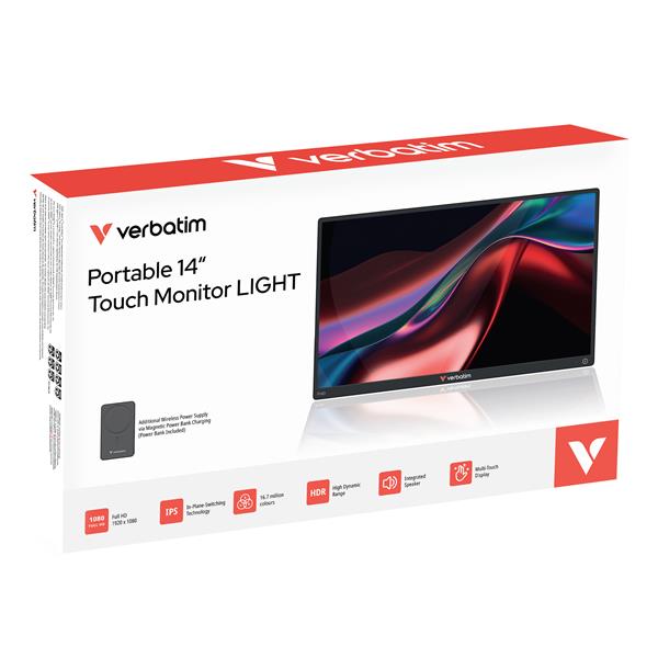 Verbatim Moniteur Portable Tactile 14'' Full HD avec Batterie 5000mAh, Noir