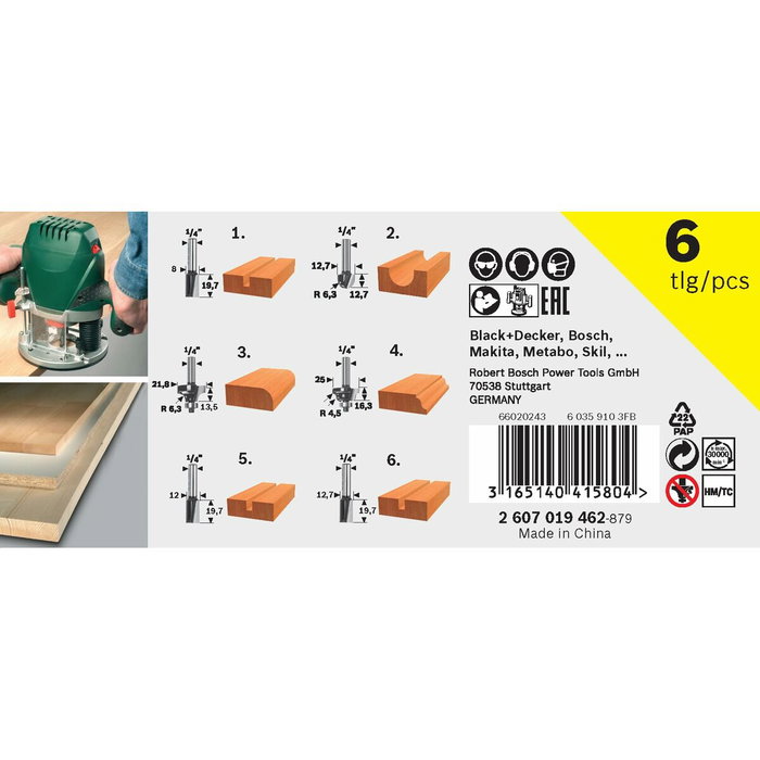 Bosch Coffret de 6 fraises au carbure queue de 6mm Bosch Coffret de 6 fraises au carbure queue de 6mm