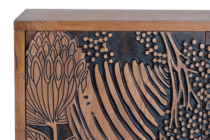 GINER Y COLOMER Buffet en acacia avec détails noirs et pieds en métal, 190 cm