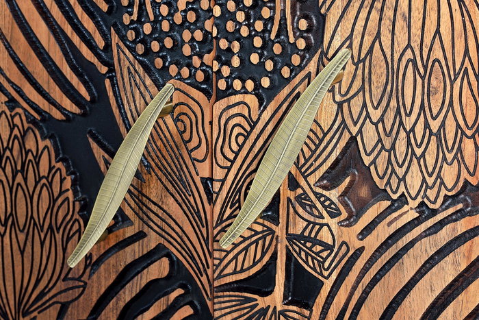 GINER Y COLOMER Buffet en acacia avec détails noirs et pieds en métal, 190 cm