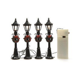 Lumineo Lot de 4 lampadaires LED noir pour scènes de Noël, lumière chaude