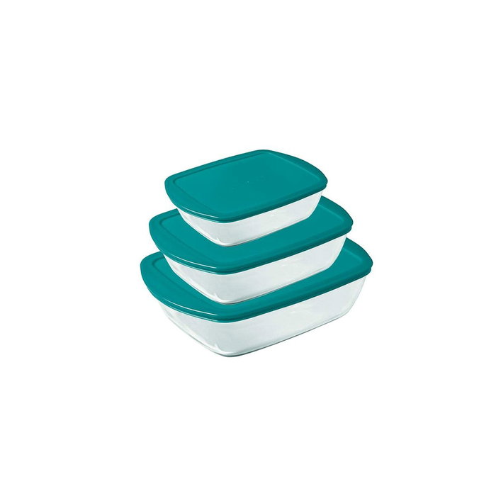 Pyrex Cook & Store Lot de 3 plats rectangulaires en verre avec couvercles, Vert Pyrex Cook & Store Lot de 3 plats rectangulaires en verre avec couvercles, Vert