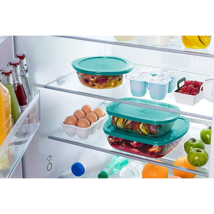 Pyrex Cook & Store Lot de 3 plats rectangulaires en verre avec couvercles, Vert Pyrex Cook & Store Lot de 3 plats rectangulaires en verre avec couvercles, Vert