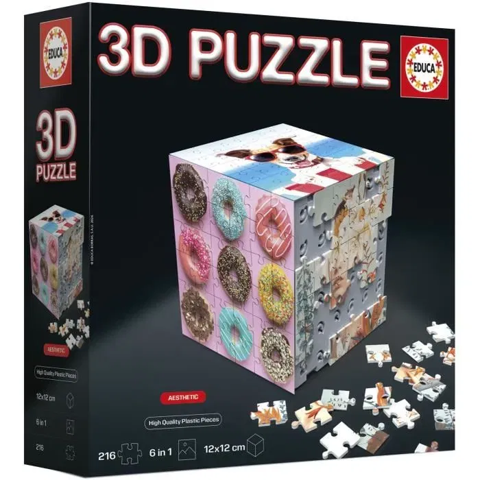 Educa Puzzle 3D Cube Aesthetic - 216 Pièces - 6 Puzzles de 36 Pièces - Défi 8 Ans et Plus (20125)