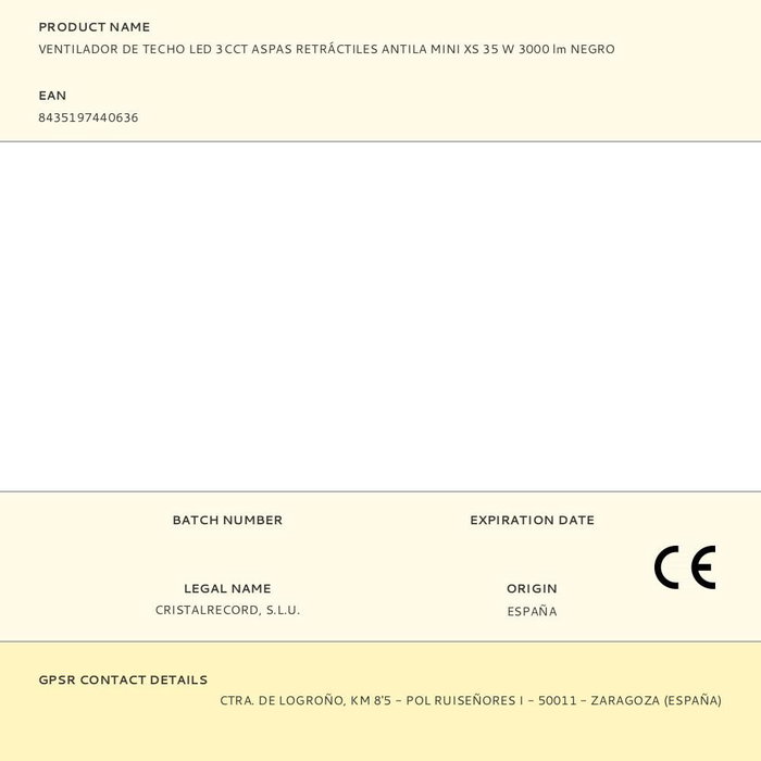 Ventilateur de Plafond avec Lumière CristalRecord Noir 35 W 1000 Lm (3000 K) (4000 K)