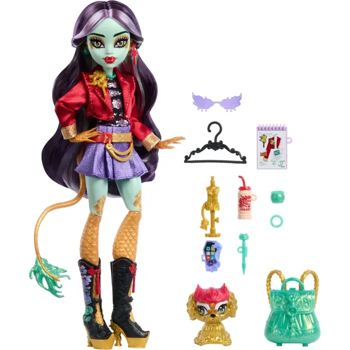 Monster High Poupee Jinafire Long Dragon, Poupée Articulée avec 7 Accessoires et Animal de Compagnie, Jouet pour Enfants à partir de 3 Ans