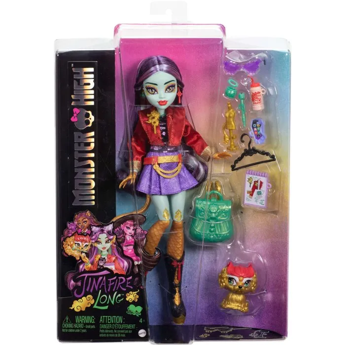 Monster High Poupee Jinafire Long Dragon, Poupée Articulée avec 7 Accessoires et Animal de Compagnie, Jouet pour Enfants à partir de 3 Ans
