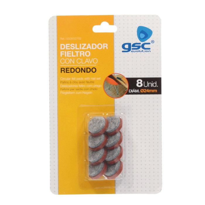 GSC Evolution Lot de 8 feutres ronds avec clou Ø24mm - Marron