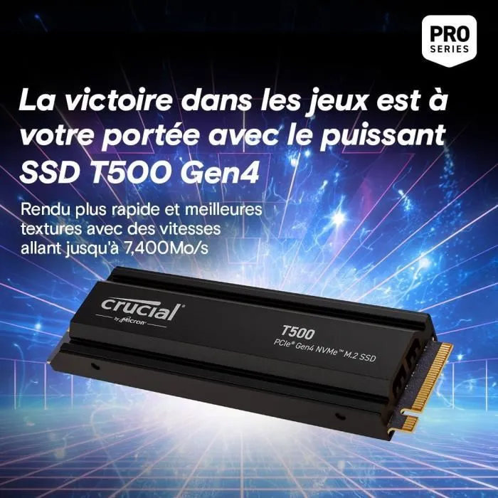 Crucial CT2000T500SSD5 SSD 2To PCIe Gen4 NVMe M.2 Interne Gaming avec Dissipateur pour PlayStation 5